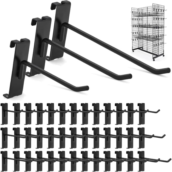 Gridwall Hooks 60 Pack, Assorted 4/6/8 Inch Black Heavy Duty Grid Wall Hooks, Gridwall Accessories for Wire Grid Panel Display Storage