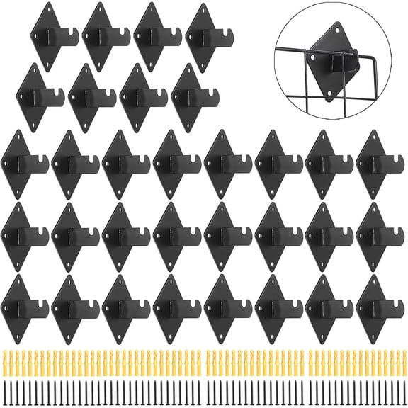 Gridwall Mount Brackets 32 Pcs Grid Wall Mount Bracket with Screws for Gridwalls, Slatgrids, Grid Panels Black Metal Grid Wall Panels Bracket Garage,Home