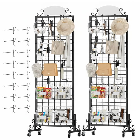 Gridwall Panel Display Stand 2 Set Black Metal Craft Show Retail Merchandise Rack