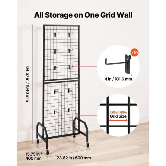 Gridwall System with Rolling Base - 1.9x5.4 ft Tall Display Panel for Maximizing Space at Markets, Trade Shows & Offices