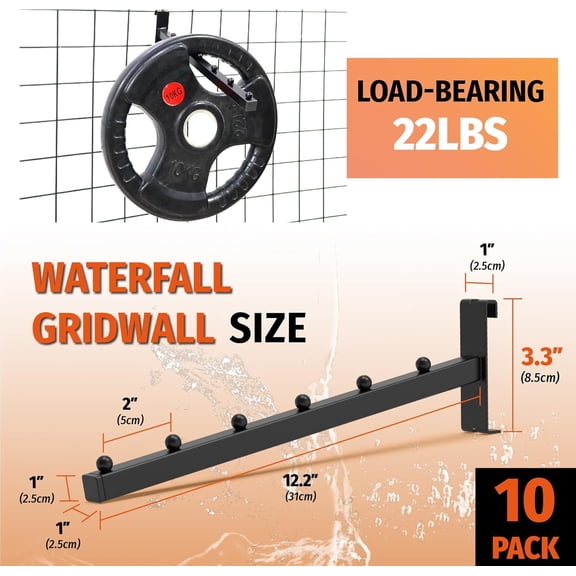 Gridwall Waterfall Hooks 10-Pack  Durable Plastic-Tipped Hangers for Retail, Closet, and Garment Display