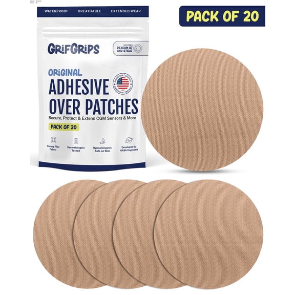 GrifGrips Adhesive Patches CGM Covers  Dexcom G7 Over Patches Waterproof & Sweatproof CGM Sensor Cover Compatible with Dexcom G7 & Stelo Overpatch  20 Pack