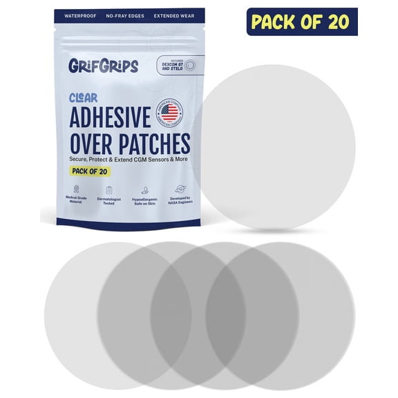 GrifGrips Adhesive Patches CGM Covers  Dexcom G7 Over Patches Waterproof & Sweatproof Transparent CGM Sensor Cover Compatible with Dexcom G7 & Stelo Overpatch  20 Pack