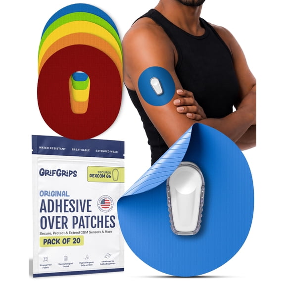 GrifGrips Dexcom G6 Over Patches Waterproof  Adhesive Patches CGM Sensor Cover Compatible with Dexcom G6 Sensor Overpatch  20 Pack