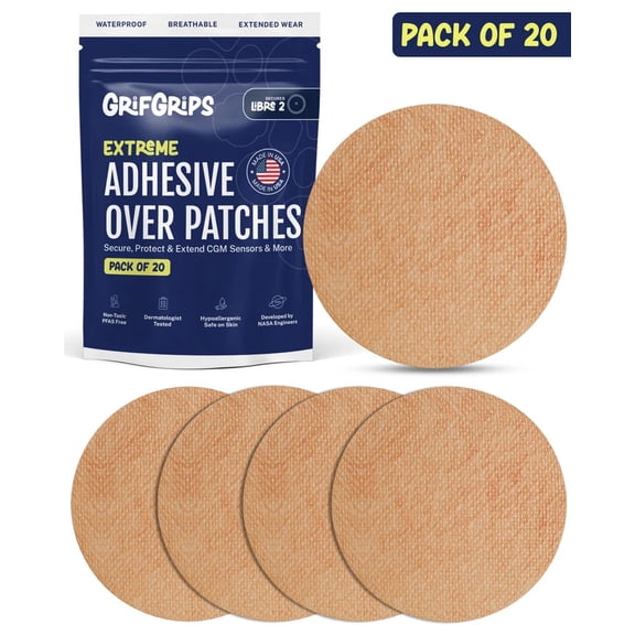 GrifGrips Freestyle Libre 2 Sensor Covers Waterproof  CGM Covers Adhesive Patches Overpatches Compatible for Libre 2 & 3 Sensor Cover  CGM Patch for up to 15+ Days  20 Pack