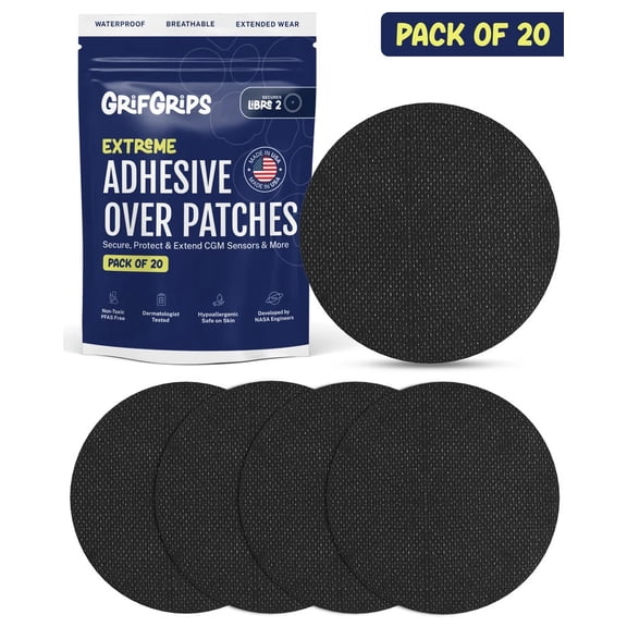 GrifGrips Freestyle Libre 2 Sensor Covers Waterproof  CGM Covers Adhesive Patches Overpatches Compatible for Libre 2 & 3 Sensor Cover  CGM Patch for up to 15+ Days  20 Pack