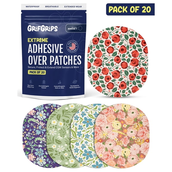 GrifGrips Guardian Sensor Patches Adhesive Patches CGM Covers Waterproof Overpatch Compatible for Guardian 4, and Enlite Sensor Covers for up to 15+ Days Pack of 15