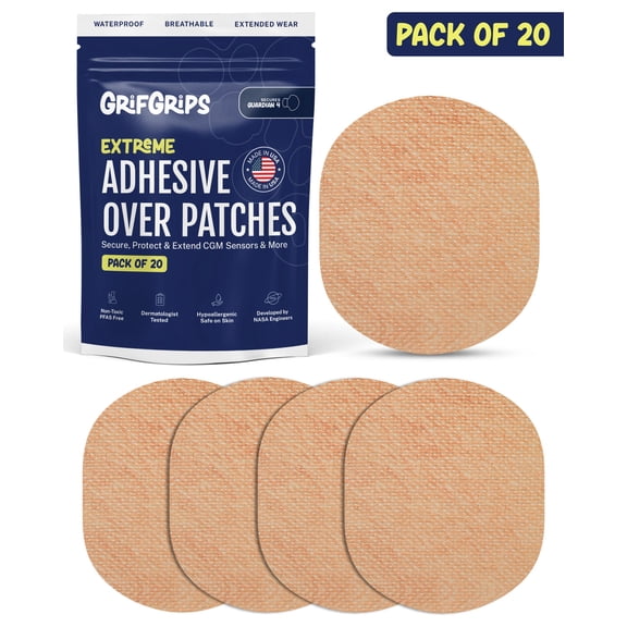 GrifGrips Guardian Sensor Patches Adhesive Patches CGM Covers Waterproof Overpatch Compatible for Guardian 4, and Enlite Sensor Covers for up to 15+ Days Pack of 20