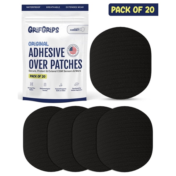 GrifGrips Guardian Sensor Patches Adhesive Patches CGM Covers Waterproof Overpatch Compatible for Guardian 4, and Enlite Sensor Covers Pack of 20