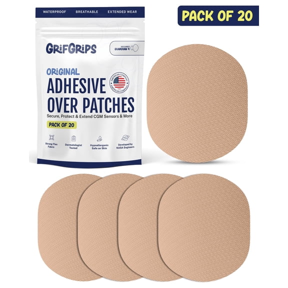 GrifGrips Guardian Sensor Patches Adhesive Patches CGM Covers Waterproof Overpatch Compatible for Guardian 4, and Enlite Sensor Covers Pack of 20
