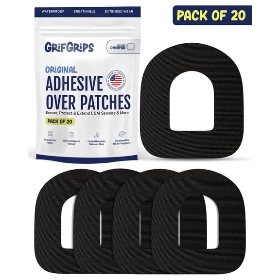GrifGrips Omnipod 5 Overpatches Waterproof Adhesive Patches CGM Covers Compatible for Omnipod Overpatches, Insulin Pump Patch Omni Pod Cover - Pack of 20