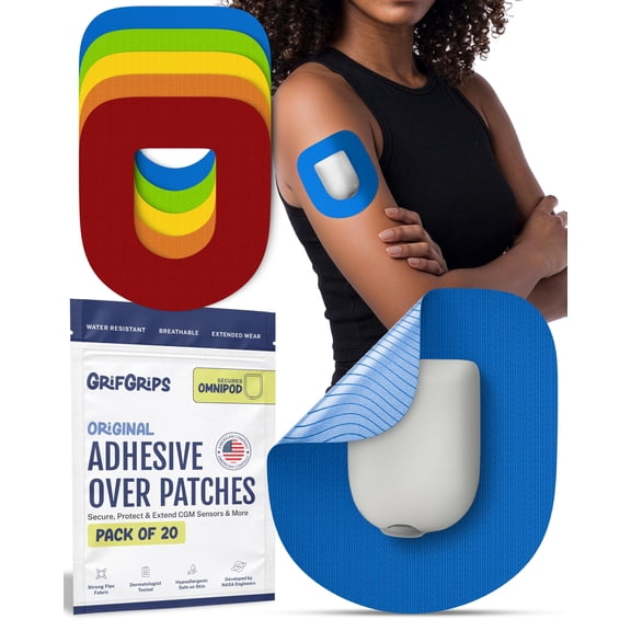 GrifGrips Omnipod 5 Overpatches Waterproof Adhesive Patches CGM Covers Compatible with Omnipod Over Patches, Insulin Pump Patch Omni Pod Cover - Pack of 20