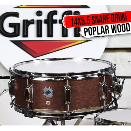 Griffin 14" Snare Drum - Hickory 14x5.5 Poplar Wood Shell Percussion Kit Set