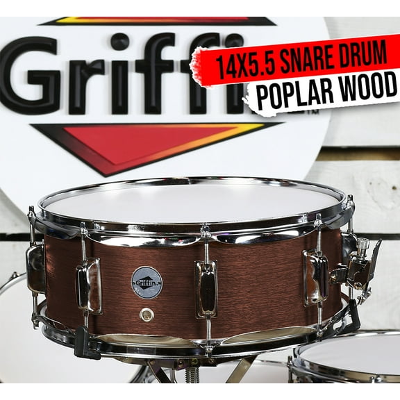 Griffin 14" Snare Drum - Hickory 14x5.5 Poplar Wood Shell Percussion Kit Set