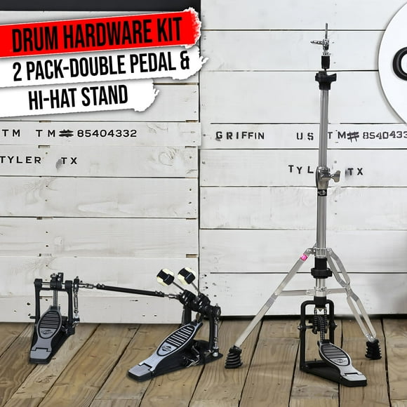 Griffin 2-Leg Hi-Hat Stand & Double Bass Pedal | Deluxe Duel Chain Drive BUNDLE
