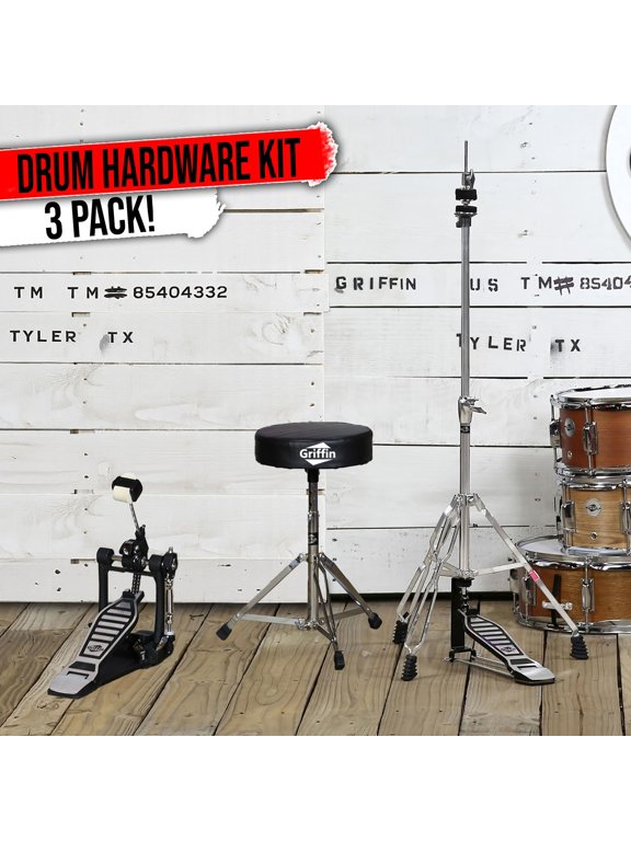 (3-PACK) Kick Pedal, Drum Throne, Hi-Hat Stand | Percussion Chrome Mount
