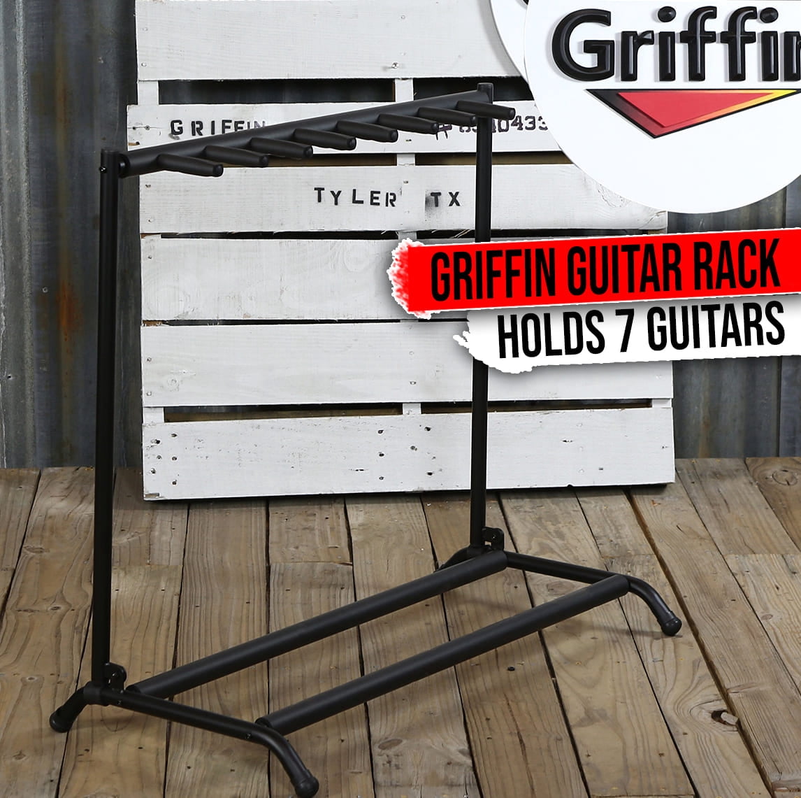 Griffin 7 Guitar Rack Stand Storage - Multiple Support Floor Bass Holder Mount