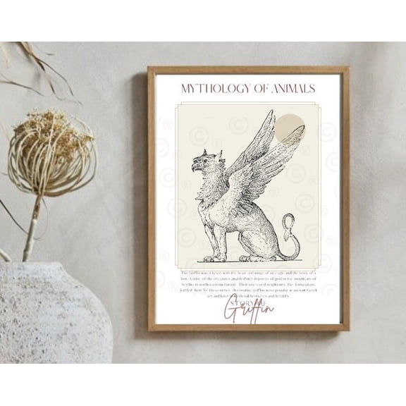 Griffin Art, Mythical Animals, Mythological Art, Mythical Creatures, Sophisticated Wall Art, Greek Mythology Poster, Mythical Wall Art Wall Art, Modern Wall Decor, 12x18 UNFRAMED