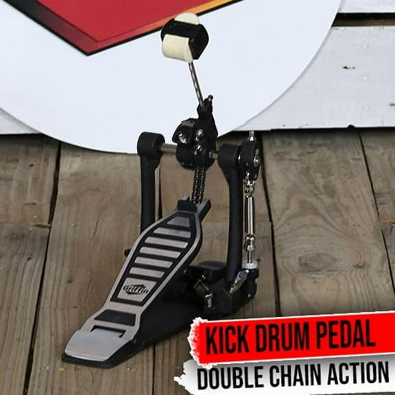 Griffin Bass Drum Pedal - Single Kick Foot Percussion Hardware Double Chain