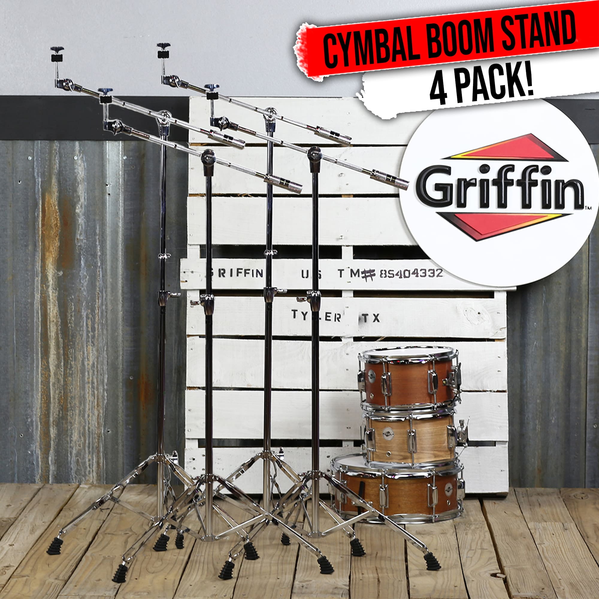 Griffin Cymbal Boom Stand (4-Bundle) for Mounting Heavy Duty Crash, Ride, Splash