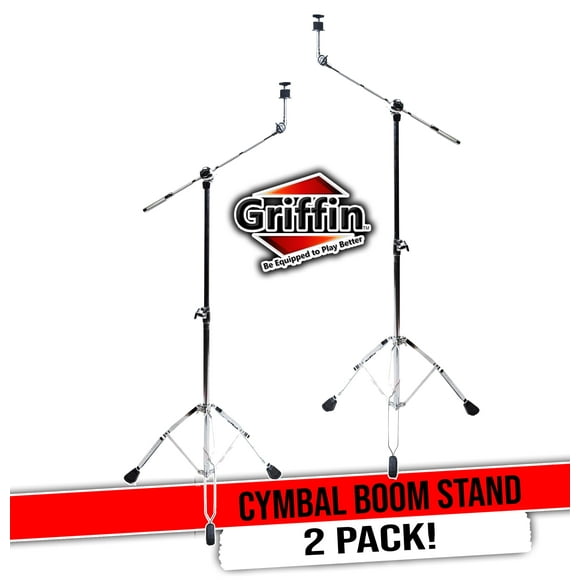 Griffin Cymbal Stand With Boom Arm (Pack of 2) - Double Braced Legs Counterweight Adapter for Mounting Heavy Duty Crash, Ride, Splash Cymbals For Drummers