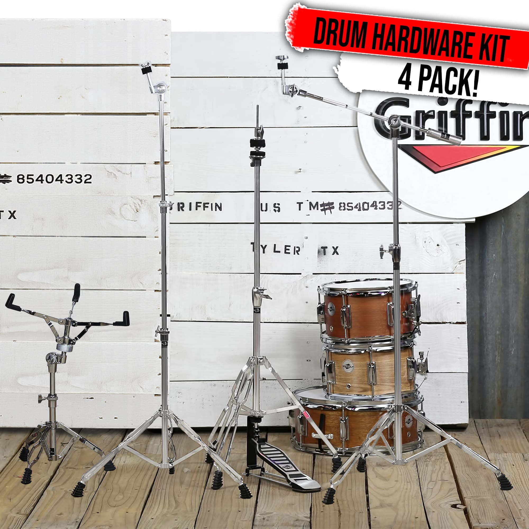 4 Piece Griffin Drum Hardware Pack with Snare Mount, Hi-Hat, Cymbal ...