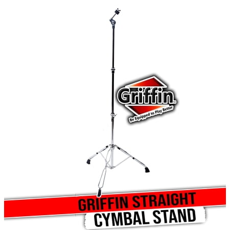 Griffin Cymbal Stand - Percussion Drum Hardware Set for Straight Mounting Medium-Duty Crash, Ride & Splash Cymbals Double Braced Legs, Slip-Proof Gear Holder Light-Duty for Mobile Drummers