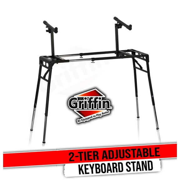 Griffin DJ Coffin Workstation Stand - 2 Tier Double Table Top Keyboard and Laptop Holder - Duel Level Multi-Purpose Portable Studio Mixer Mount for Turntables, Speakers, Pro-Audio Gear PA Equipment