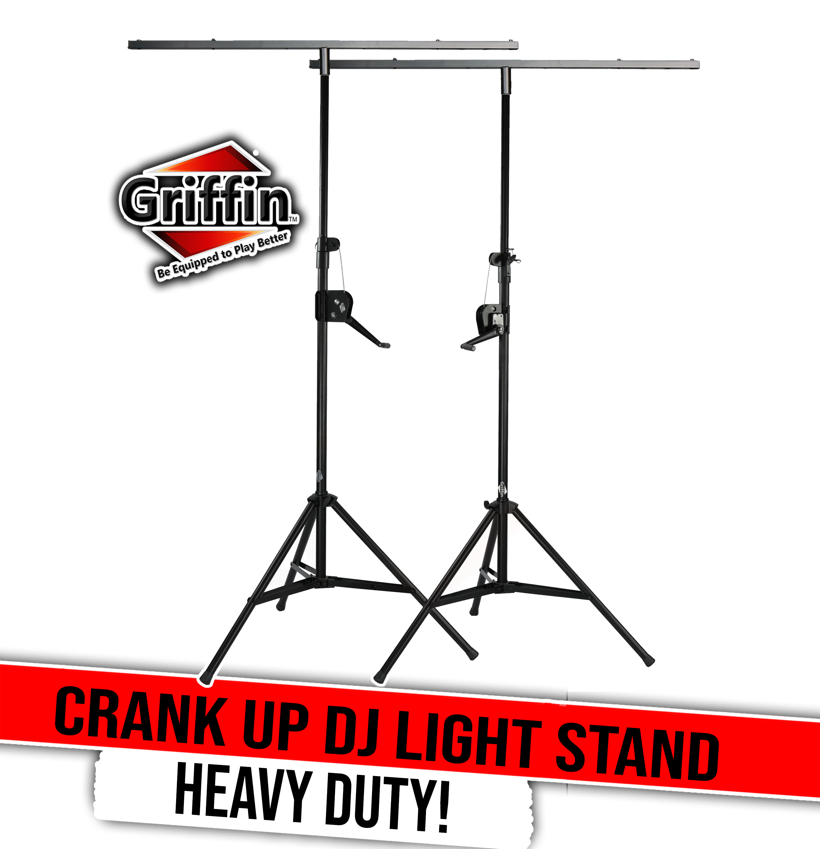Griffin DJ Light Stands (2 Pack) - Stage Lighting Truss System - Crank Up Portable Speaker Tripod Standing Rig - Adjustable Trussing DJ Kit T Bar Mount for Can Lights Music Performance Equipment