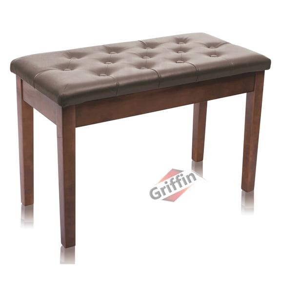 Griffin Double Brown Leather Piano Bench Vintage Design, Heavy-Duty & Ergonomic Keyboard Stool, Comfortable Double Duet Seat & Convenient Hidden Storage Space, Perfect For Home & Professional Use