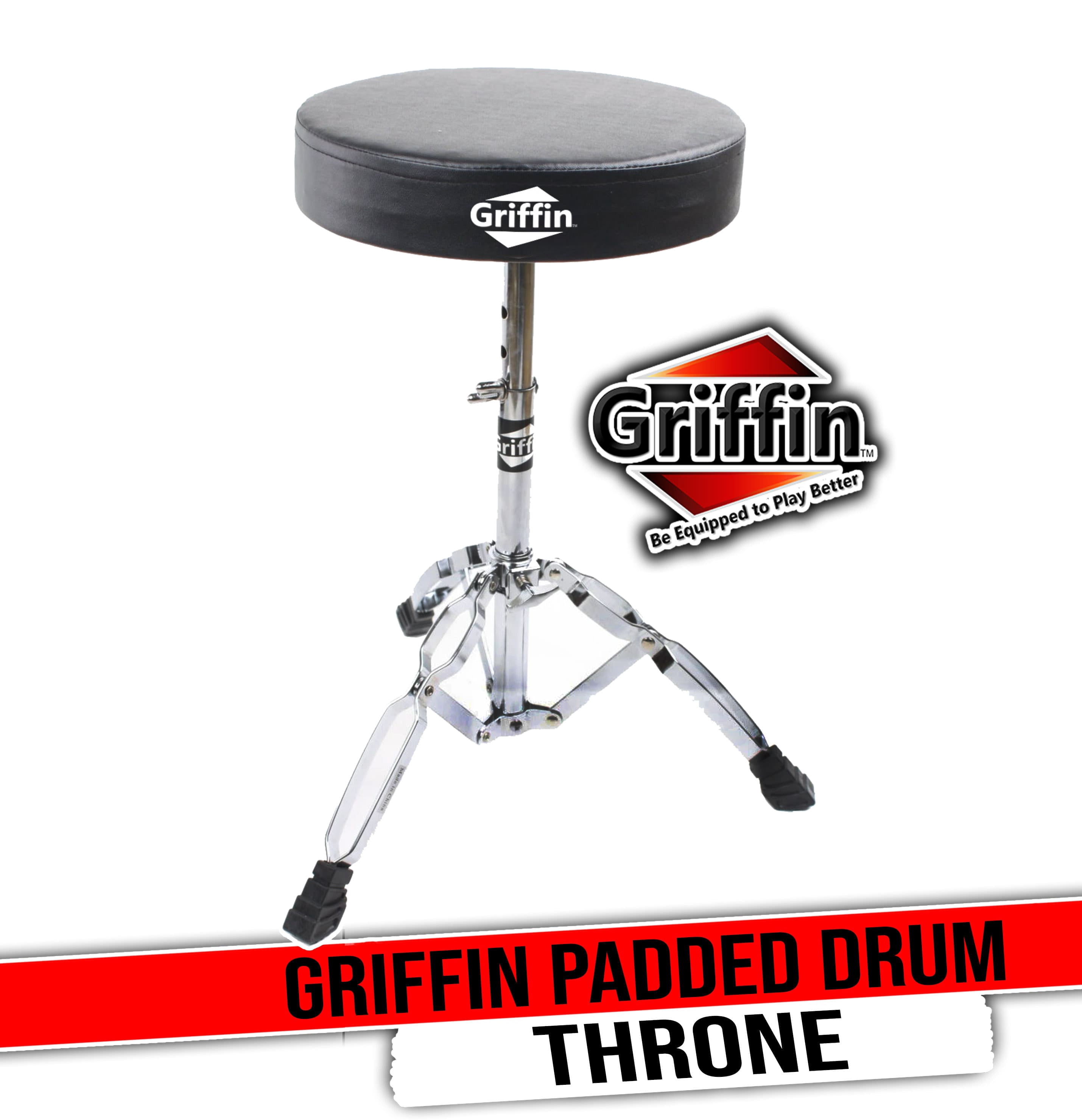 Griffin Drum Throne - Padded Percussion Seat Drummers Stool Guitar Chair Stand