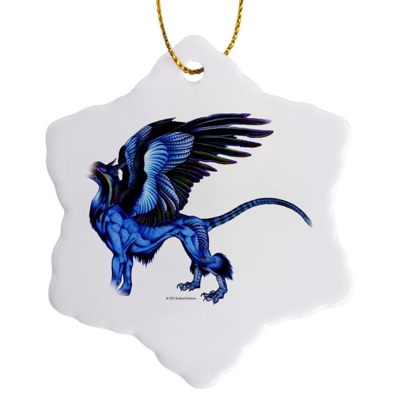 3drose, Griffin Flight Leader Colorful Fantasy Monster Art, 3 inch Snowflake Porcelain Ornament