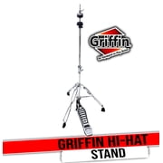 Griffin Hi-Hat Pedal - Hi Hat Cymbal Stand With Drum Key - HiHat Mount with Double Braced Hardware Accessory Set - Adjustable High Hat Holder Ideal for Mobile Percussion Drummers Chrome Finish