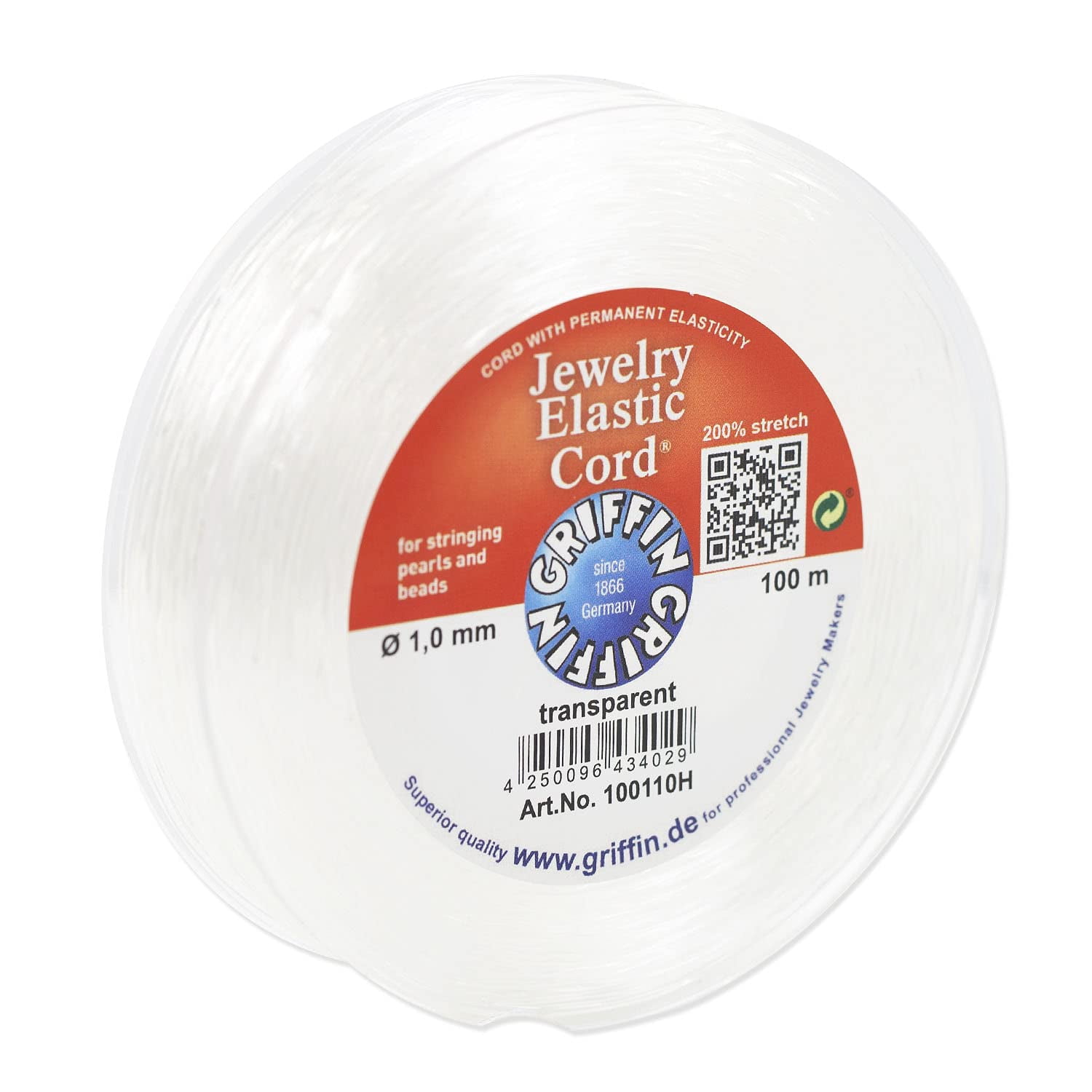 Griffin Jewelry Elastic Cord 1.0mm Transparent (100 Meters)