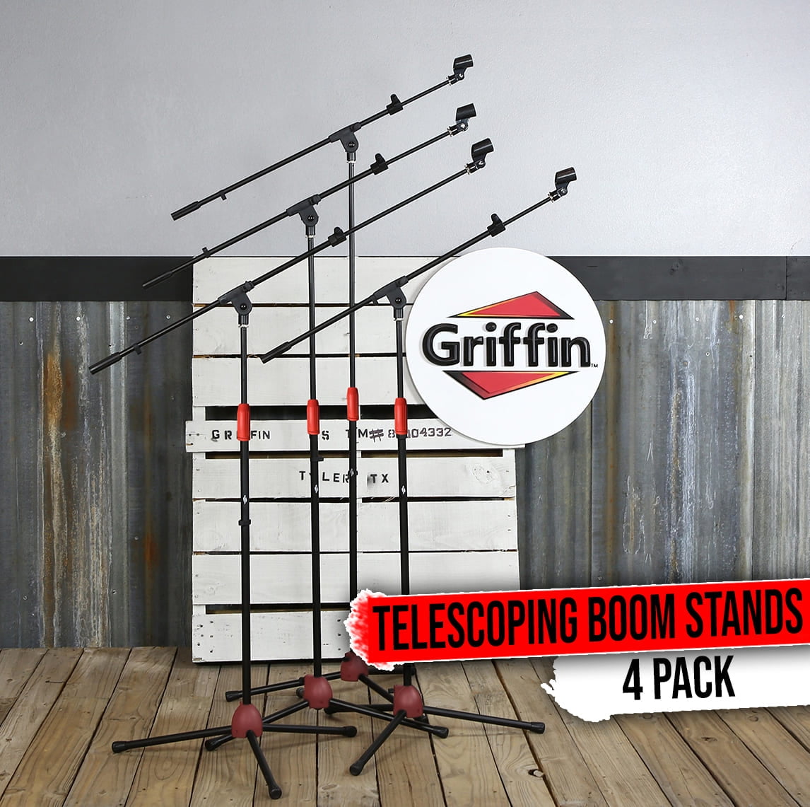 Griffin Microphone Boom Stand 4 PACK - Telescoping Tripod Mic Clip Mount Holder