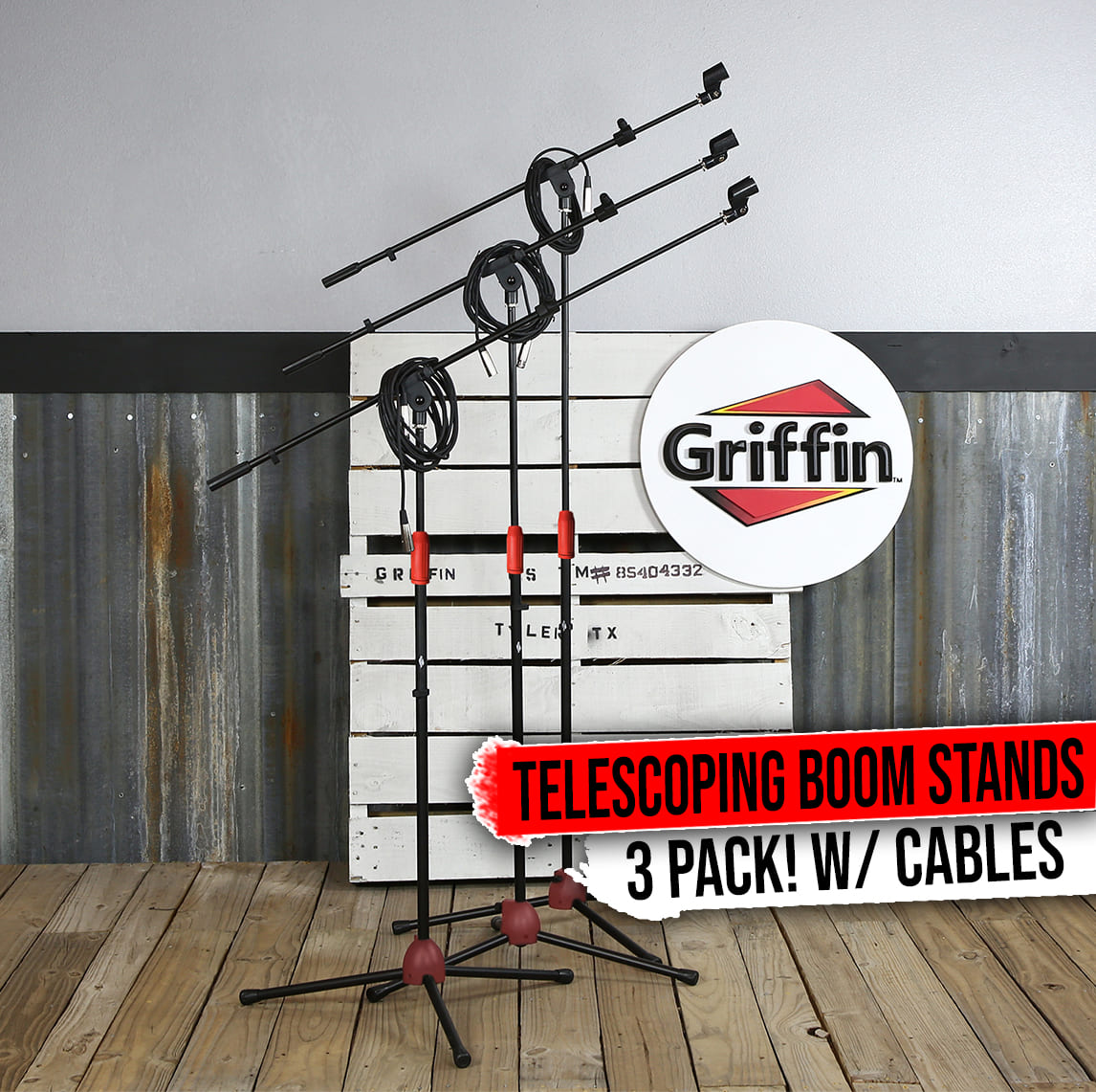 Griffin Microphone Stand 3-PACK Boom Arm Holder XLR Cable Mic Clip Stage Studio