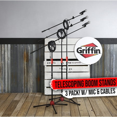 Griffin Microphone Stand 3PACK Boom Mount XLR Cable Cardioid Singing DJ Mic Clip
