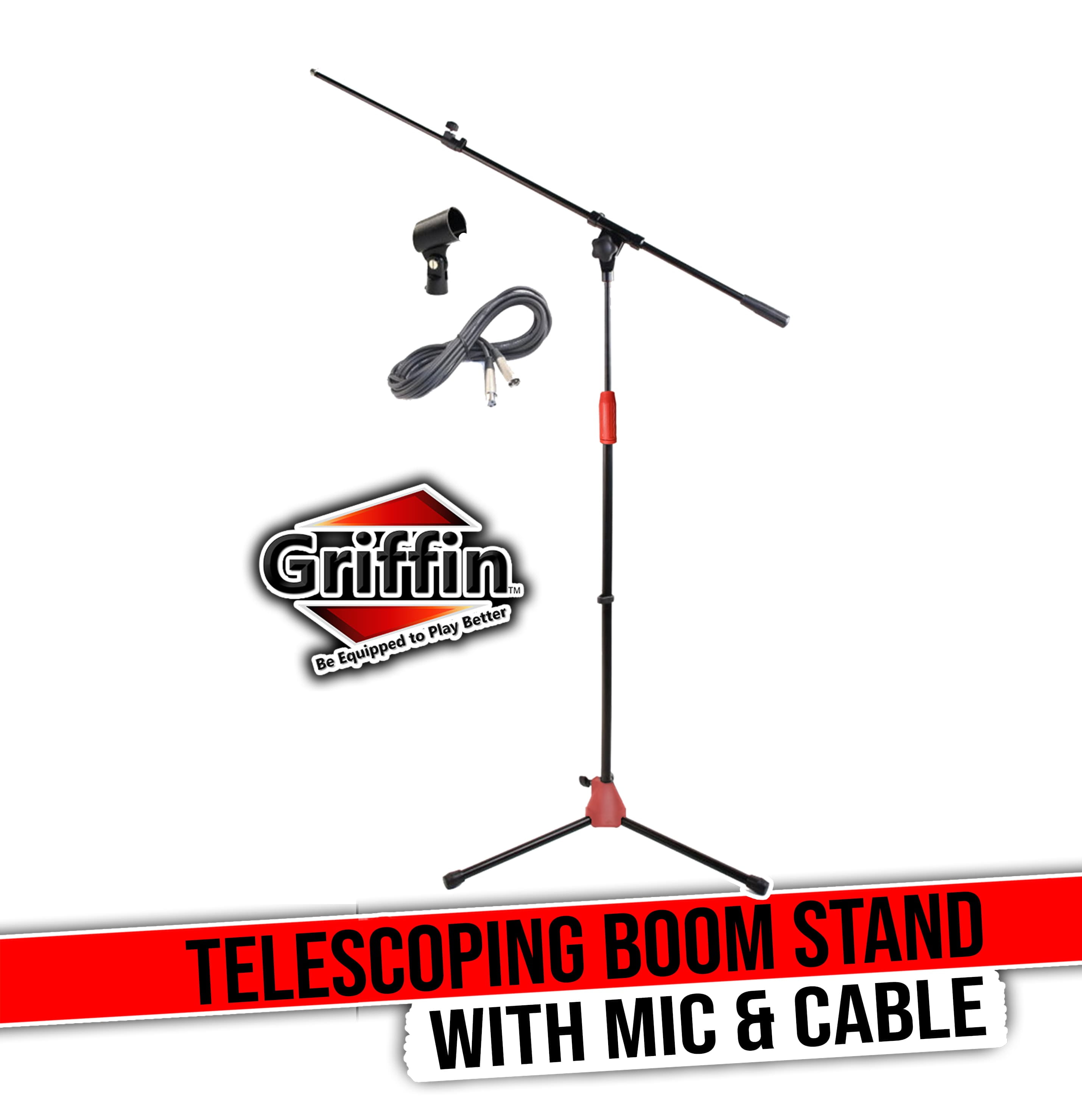 Griffin Microphone Stand with Telescoping Boom, XLR Cable & Mic Clip Package - Tripod Quality for Studio, Karaoke, Live Performances, Studio, Conferences - 20 ft Pro Audio Mic Cord Patch