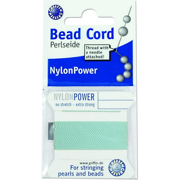 Griffin Nylon Bead Cord Perlseide - Turquoise Color – Size 3 (0.50mm) – 2 Meters per Card – Stainless Steel Needle Attached – for Knotting Pearls, Gemstones, Crystals and Beads