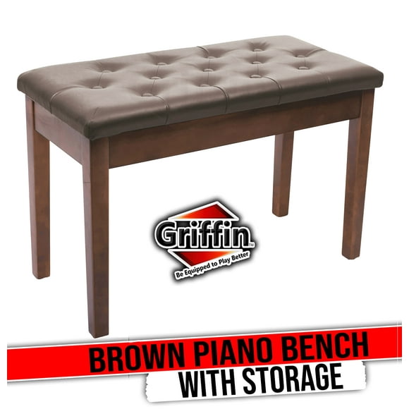 Griffin Piano Bench with Brown PU Leather - Vintage Design, Heavy-Duty & Ergonomic Keyboard Stool - Double Duet Seat & Convenient Hidden Storage Space, Perfect For Home & Professional