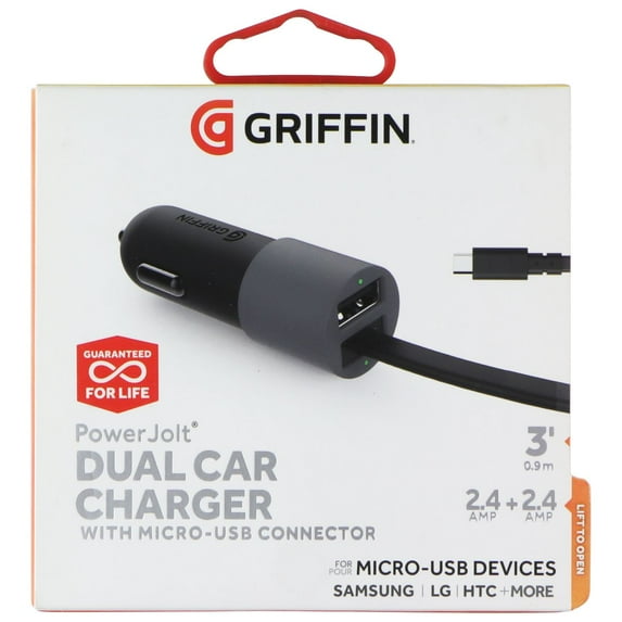 Griffin PowerJolt Dual Car Charger w/ Micro-USB Connector - Black / Gray
