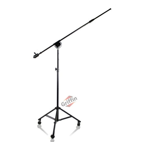 Griffin Professional Studio Microphone Boom Stand with Casters Extended Height Recording Mic Holder Tripod on Wheels Tall Telescoping Arm Mount & Retractable Legs for Vocals, Choir, Overhead Drums
