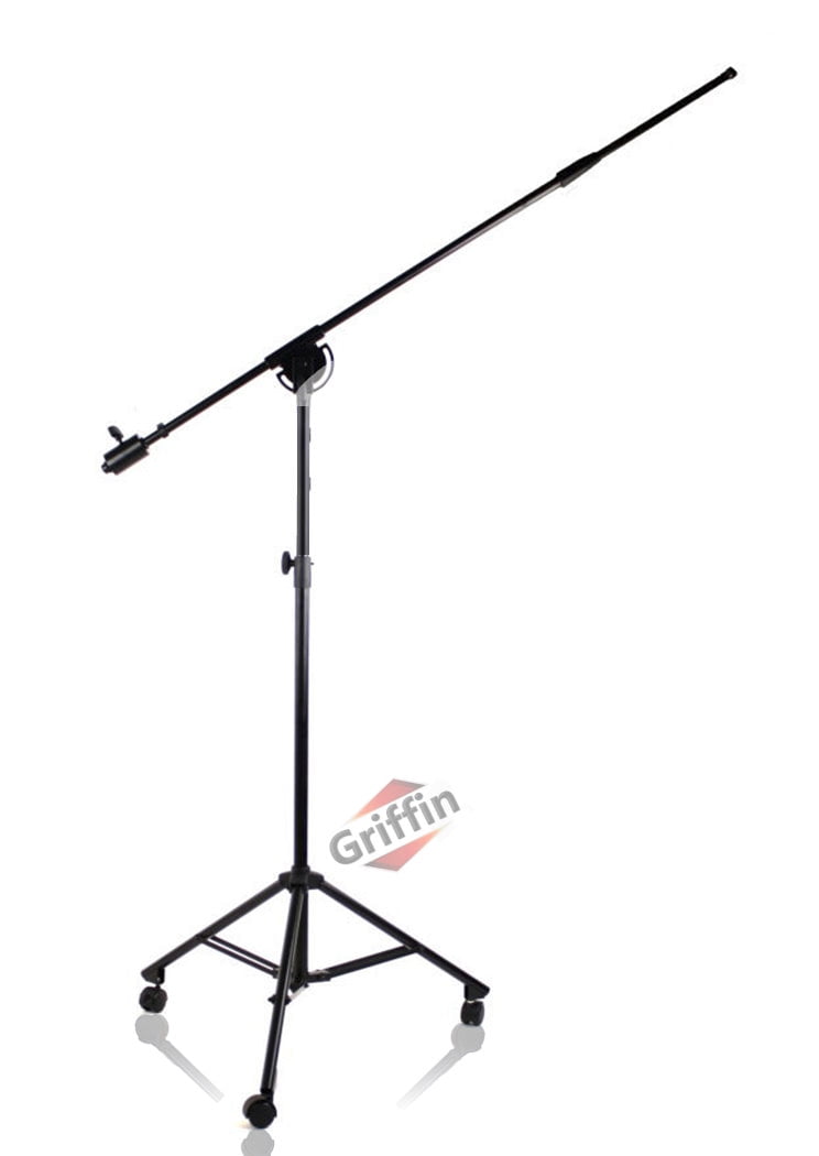Griffin Professional Studio Microphone Boom Stand with Casters Extended Height Recording Mic Holder Tripod on Wheels Tall Telescoping Arm Mount & Retractable Legs for Vocals, Choir, Overhead Drums