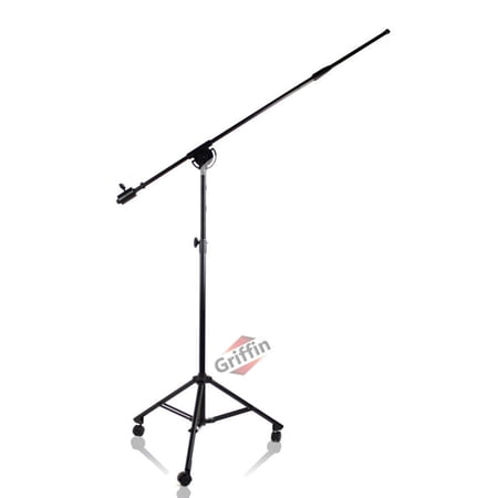 Griffin Professional Studio Microphone Boom Stand with Casters Extended Height Recording Mic Holder Tripod on Wheels Tall Telescoping Arm Mount & Retractable Legs for Vocals, Choir, Overhead Drums