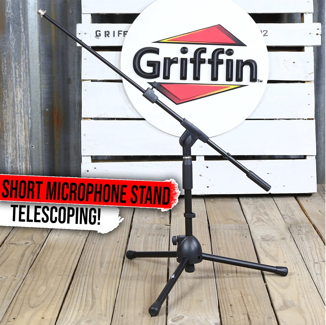 Griffin Short Microphone Boom Stand | Small Low Mic Holder Guitar Amp Mount Drum