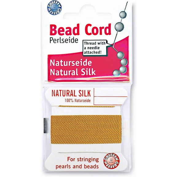 Griffin Silk Bead Cord Perlseide – Amber Color – Size 12 (0.98mm) – 2 meters per card – Stainless Steel Needle Attached – For Knotting Pearls, Gemstones, Crystals and Beads