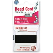 Griffin - Silk Bead Cord Perlseide - Black Color - Size 16 1.05mm - 2 Meters per Card - Stainless Steel Needle Attached - for Knotting Pearls, Gemstones, Crystals and Beads