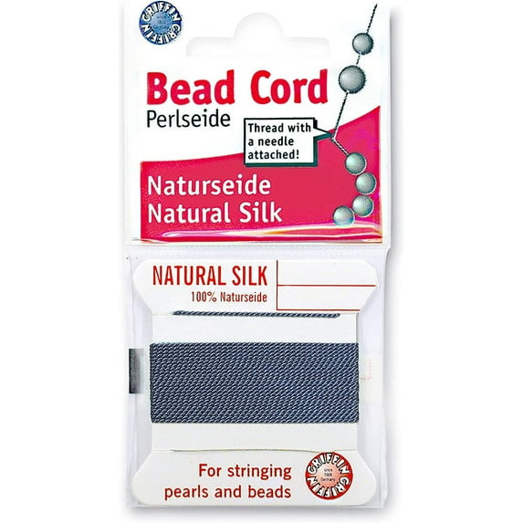 Griffin Silk Bead Cord Perlseide – Blue Color – Size 6 (0.70mm) – 2 Meters per Card – Stainless Steel Needle Attached – for Knotting Pearls, Gemstones, Crystals and Beads