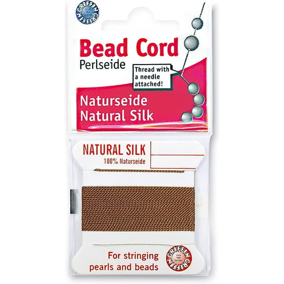Griffin Silk Bead Cord Perlseide - Cornelian Color – Size 4 (0.60mm) - 2 meters per card – Stainless Steel Needle Attached – For Knotting Pearls, Gemstones, Crystals and Beads