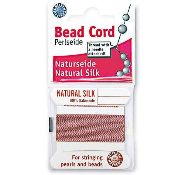 Griffin Silk Bead Cord Perlseide – Dark Pink Color – Size 5 (0.65mm) – 2 Meters per Card – Stainless Steel Needle Attached – for Knotting Pearls, Gemstones, Crystals and Beads